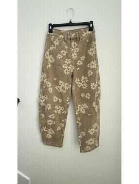 loveimgs Women Boyfriend Baggy Barrel Jeans -Tan
